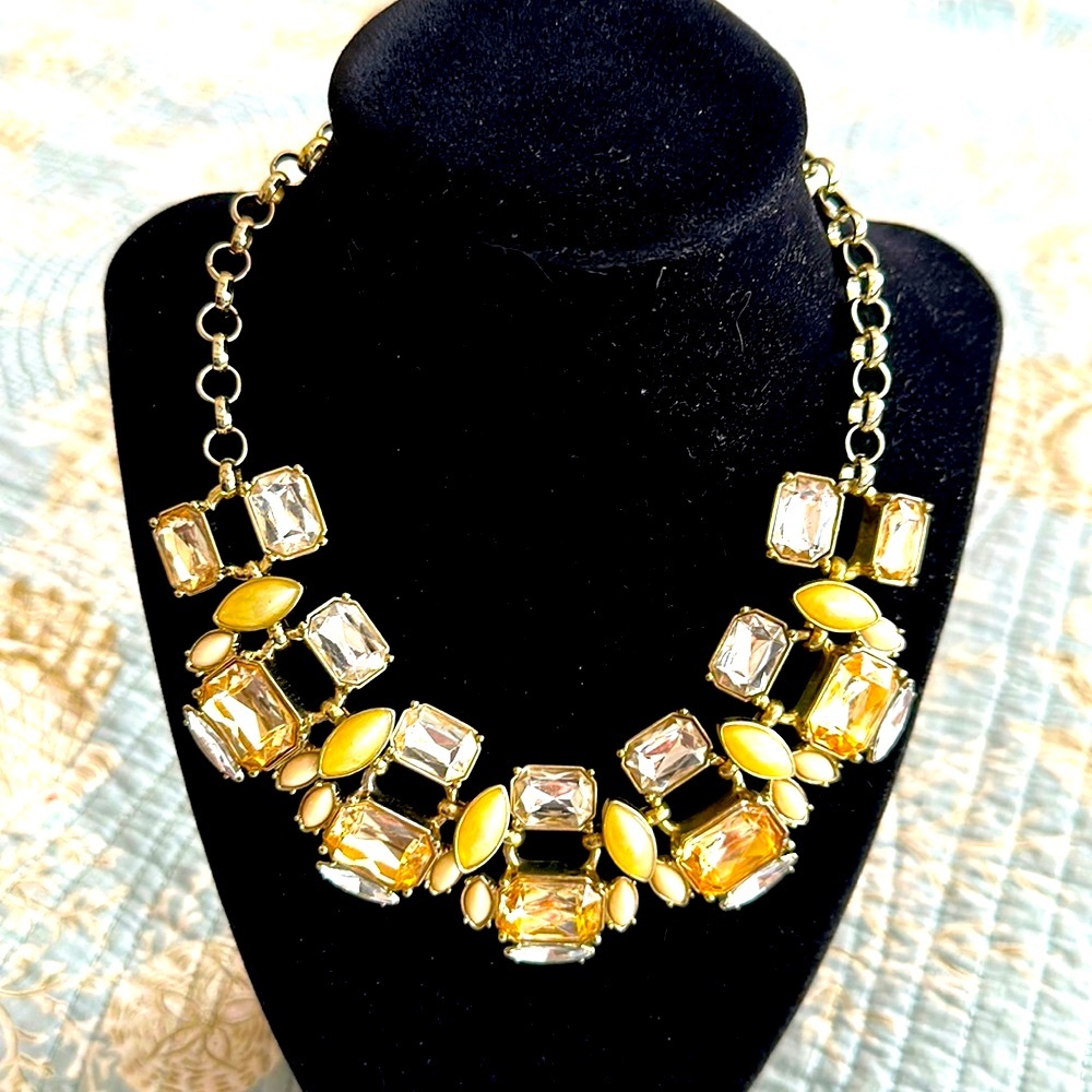 Necklace square rhinestone clear and citrine colored flexible parts adjustable